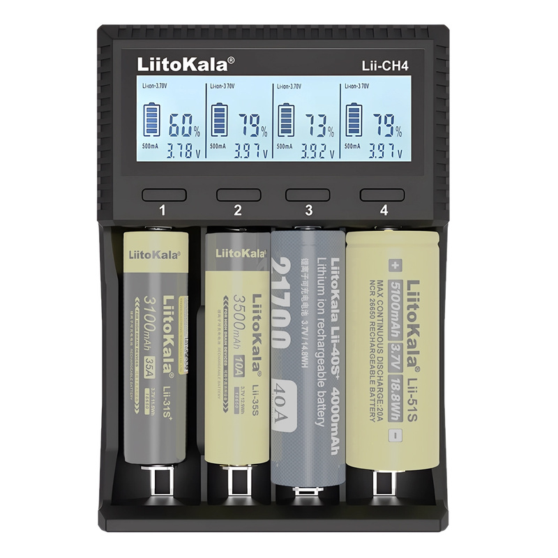 картинка Зарядное устройство LiitoKala Lii-CH4, 4 слота, Li-Ion/IMR/LiFePO4/NiMH/NiCd от магазина "мир Электроники"