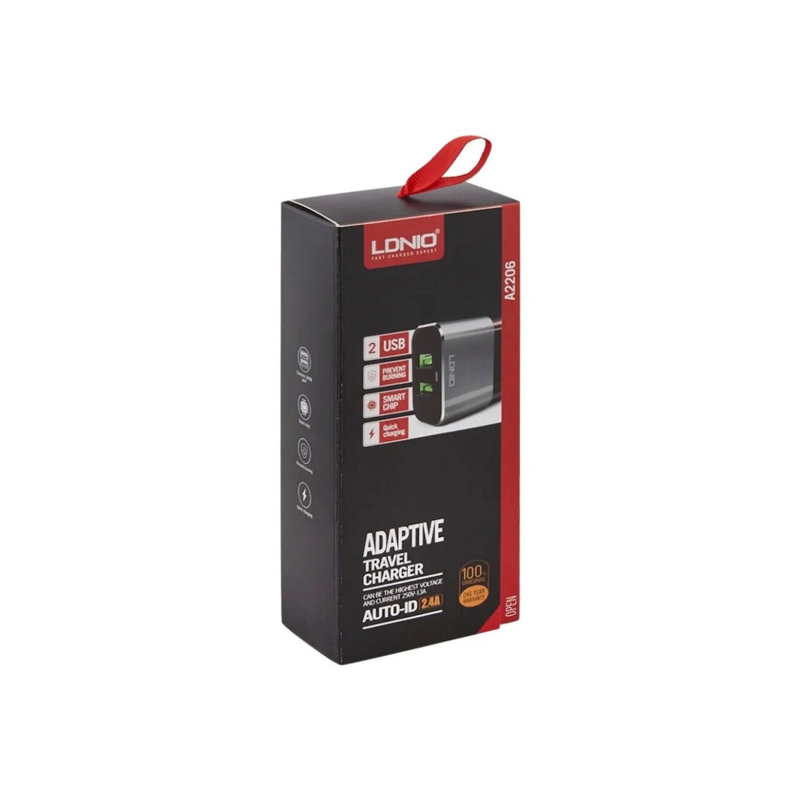 картинка Зарядное устройство LDNIO A2206 220В 5В/2.4А c USB кабелем для Android от магазина "мир Электроники"