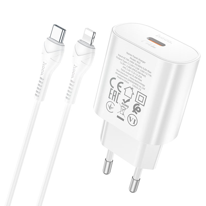 картинка Зарядное устройство HOCO N22, 25Вт, Type-C, Lightning, быстрая зарядка от магазина "мир Электроники"