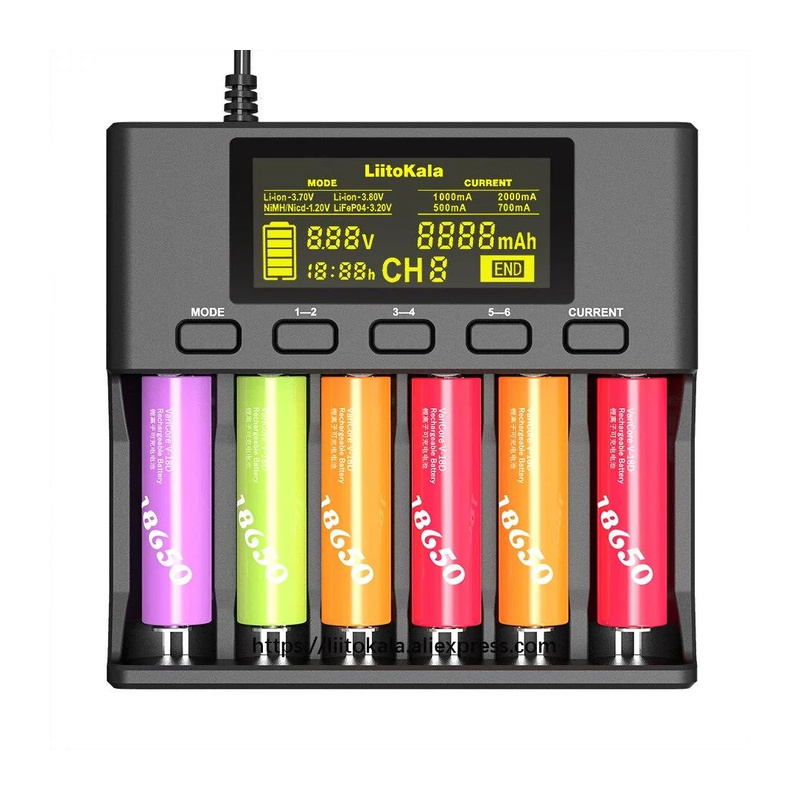 картинка Зарядное устройство LiitoKala Lii-S6, 6 слотов, Li-Ion/IMR/LiFePO4/NiMH/NiCd + автозарядка от магазина "мир Электроники"