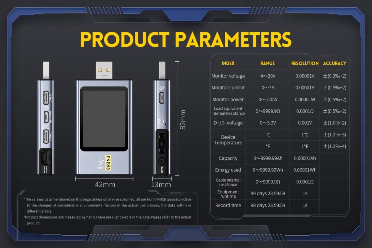 картинка USB-тестер FNIRSI FNB58 Bluetooth диагностический, синий от магазина "мир Электроники"