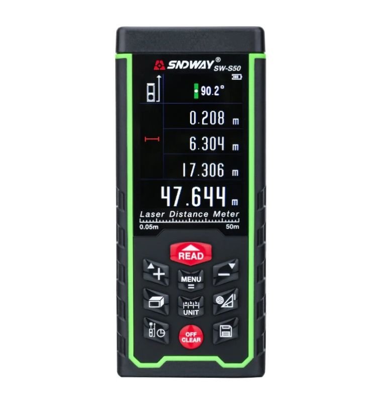картинка Лазерный дальномер, рулетка SW-S50 50 м, измерение угла наклона, цветной дисплей, точность 2 мм от магазина "мир Электроники"
