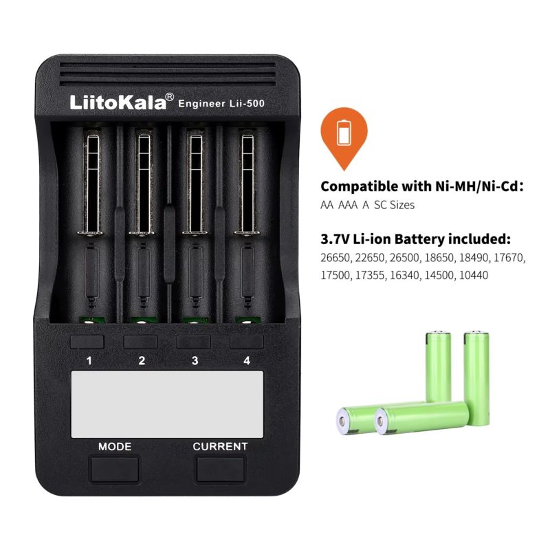 картинка Зарядное устройство LiitoKala Lii-500 для NiCd/NiMH/Li-ion аккумуляторов от магазина "мир Электроники"