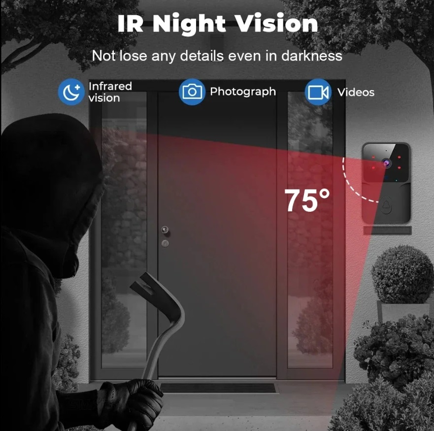 картинка Беспроводной дверной видеозвонок Z40, Wi-Fi, 480p, IR, черный от магазина "мир Электроники"