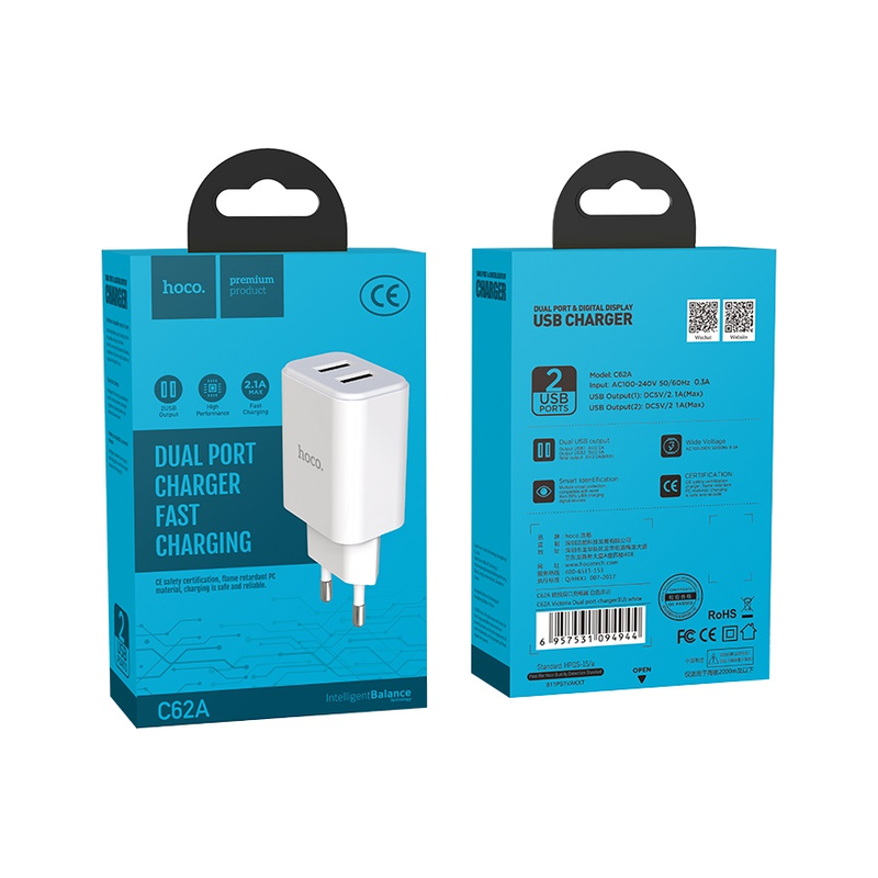 картинка Зарядное устройство HOCO C62A 2 USB, 2.1 A, голова от магазина "мир Электроники"