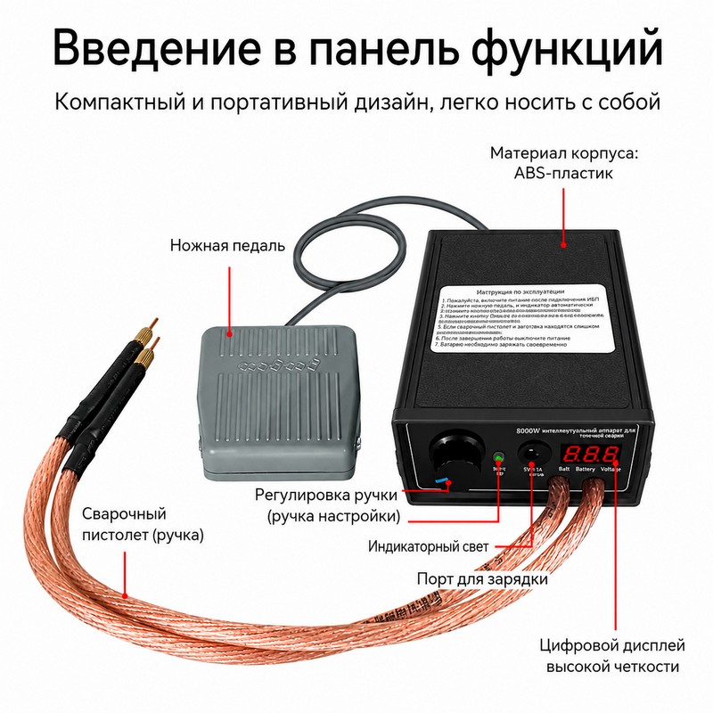 картинка Точечная сварка 220В 8000Вт, аккумулятор, до 0.3 мм + лента 0,15мм 10м от магазина "мир Электроники"
