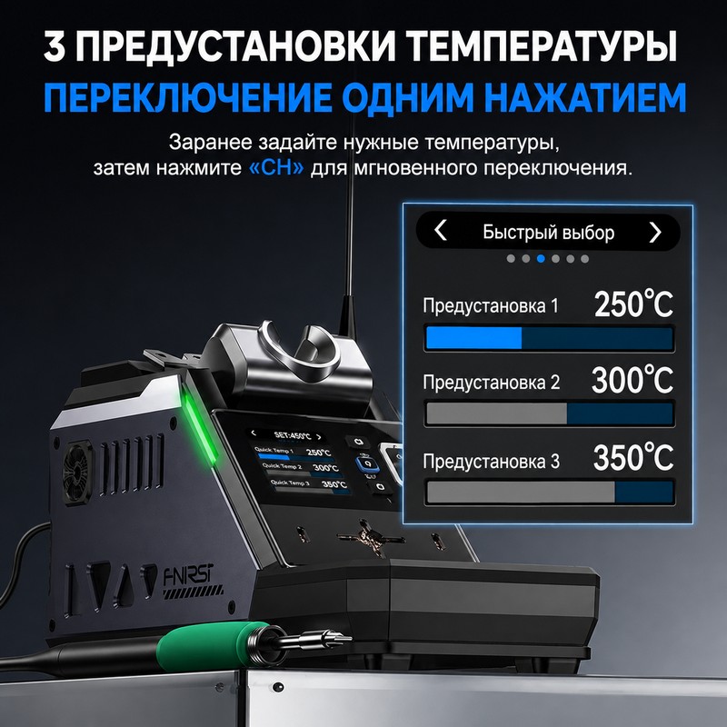 картинка Паяльная станция Fnirsi DWS-P2-F245 Set, 100W, 6 жал F245, аккумулятор, нагрев 3 с от магазина "мир Электроники"