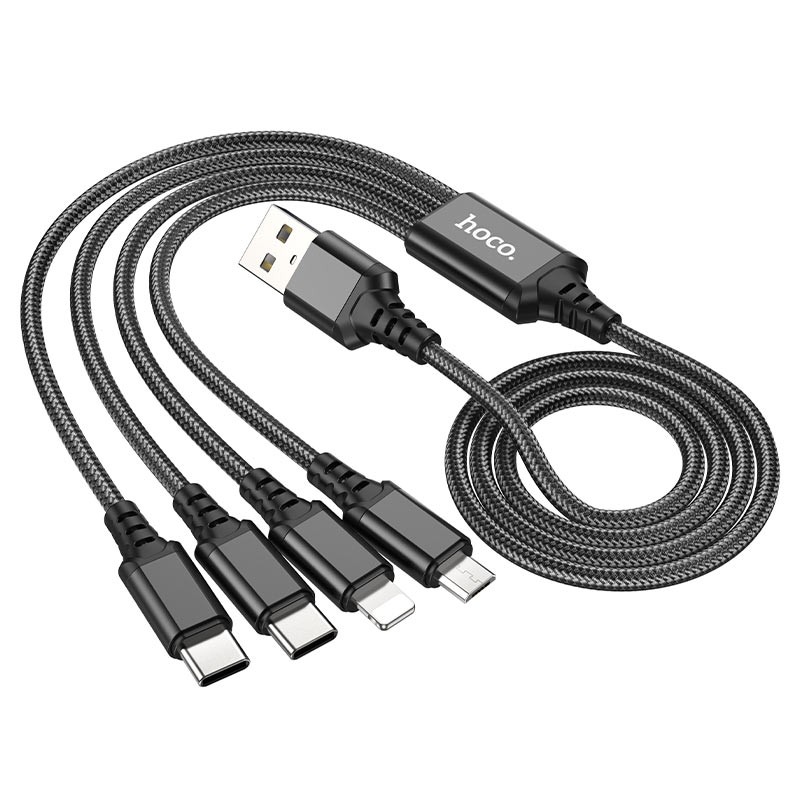 картинка Шнур HOCO X76 комбо 4 в 1, 2Type-C, IP, микро, 2 А, 1 м от магазина "мир Электроники"