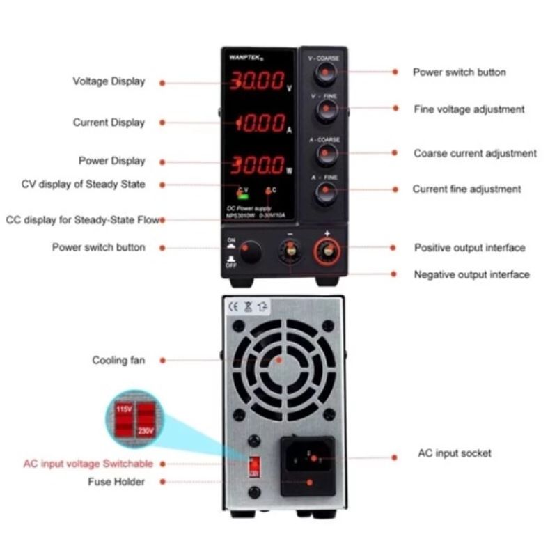 картинка Блок питания Wanptek NPS1203W-4 0-120В/3А, 4 разряда, черный от магазина "мир Электроники"